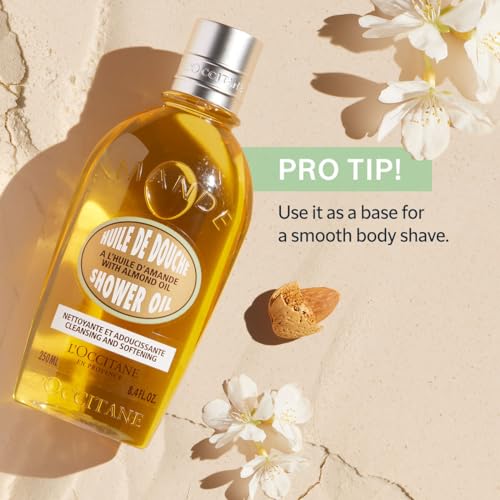 L'OCCITANE Cleansing & Softening Almond Shower Oil: Oil-to-Milky Lather, Softer Skin, Smooth Skin, Cleanse Without Drying, With Almond Oil, 8.4 Fl. Oz