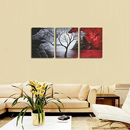 Wieco Art The Cloud Tree 3 Panels Modern Giclee Canvas Prints Artwork Abstract Seascape Paintings Reproduction Sea Beach Pictures Printed on Canvas Wall Art for Home Decorations Wall Decor