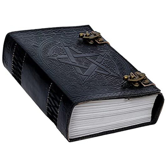 TUZECH 600 Pages Handmade Large Leather Journal Diary Embossed Tree of Life Book Of Shadows Hoccus Poccus Notebook Writing Seven Chakra Grimoire Sketchbook 7 x 10 Leather Bound (Black)