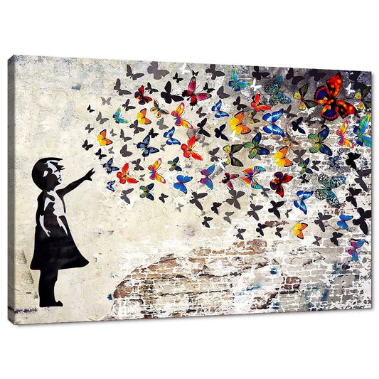 Banksy Wall Art Graffiti Street Giclee Canvas Paintings Poster and Prints Kid Graffiti Wall Pictures girl Figure Street Graffiti Picture Artwork Modern Framed Art for Home Wall Decor -24" Wx36 H