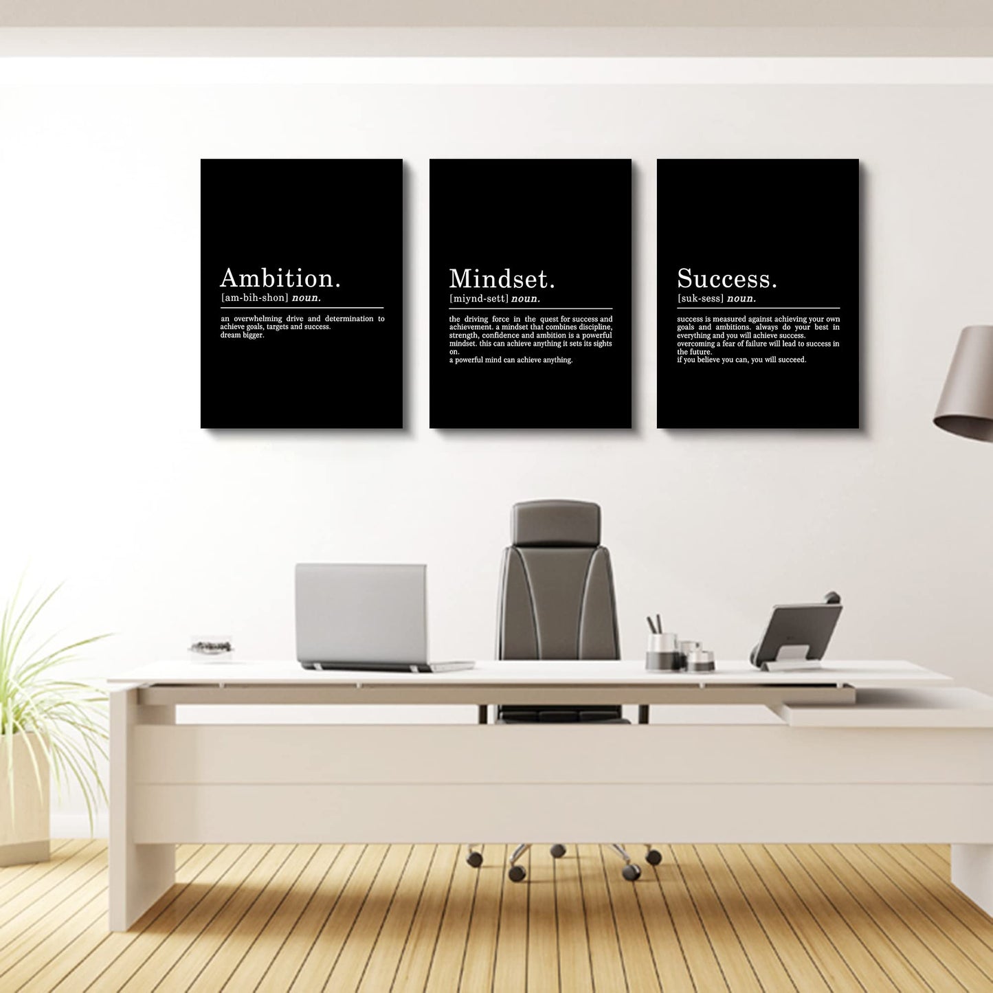 Inspirational Canvas Painting Wall Art -EPHANY ART,Mindset Quotes Prints, Success Framed Entrepreneur Poster Positive Quotes Wall Poster for Home Office Workplace (M-3pcs,12x16inchx3pcs)