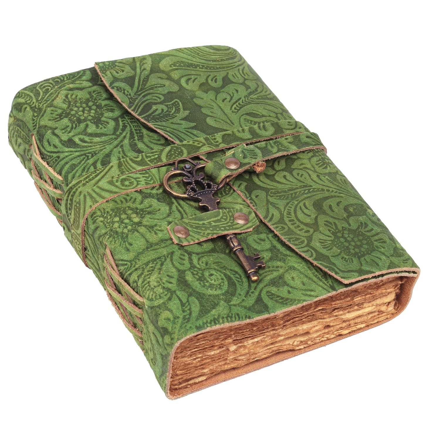 SH SHIFAA HANDICRAFT Leather Journal - Antique Handmade Deckle Edge Vintage Paper Leather Bound Journal - Book of Shadows Journal - Leather Sketchbook - Drawing Journal - Great Gift (Green) (13x10)